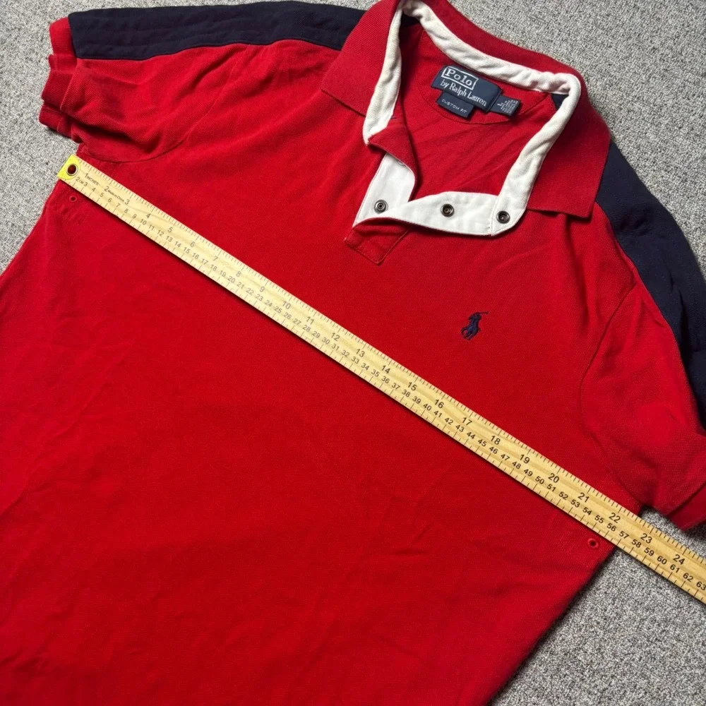 Polo Ralph Lauren Rugby Shirt Mens Large Custom Fit Red Colorblock Short Sleeve